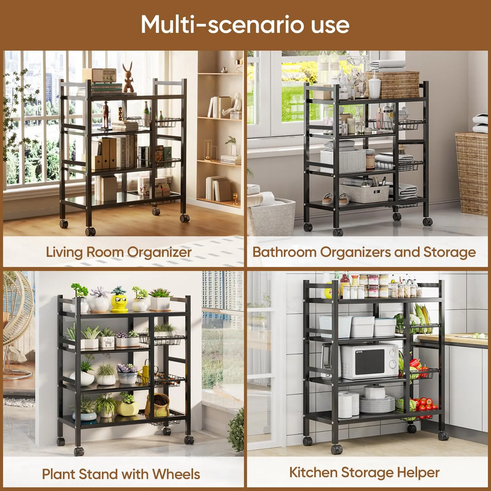 1 movable kitchen vegetable basket storage rack for kitchen storage and supplies storage, suitable for basic accessories in garages, kitchens, and home garages