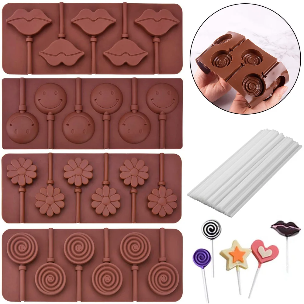 Cute Flower Round Silicone Lollipop Mold Jelly Candy Chocolate Soap Bakeware Mould Reusable Variety Shapes Cake Decorating Tools