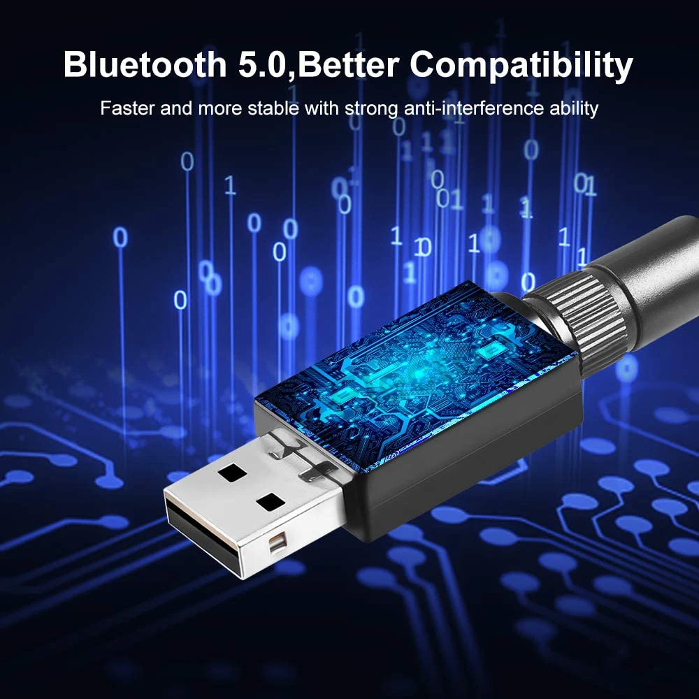 Electop USB Bluetooth 5.0 5.1 Adapter Dongle Antenna Long Range Wireless Audio Receiver Transmitter for PC Laptop Win 7 8/8.1 10