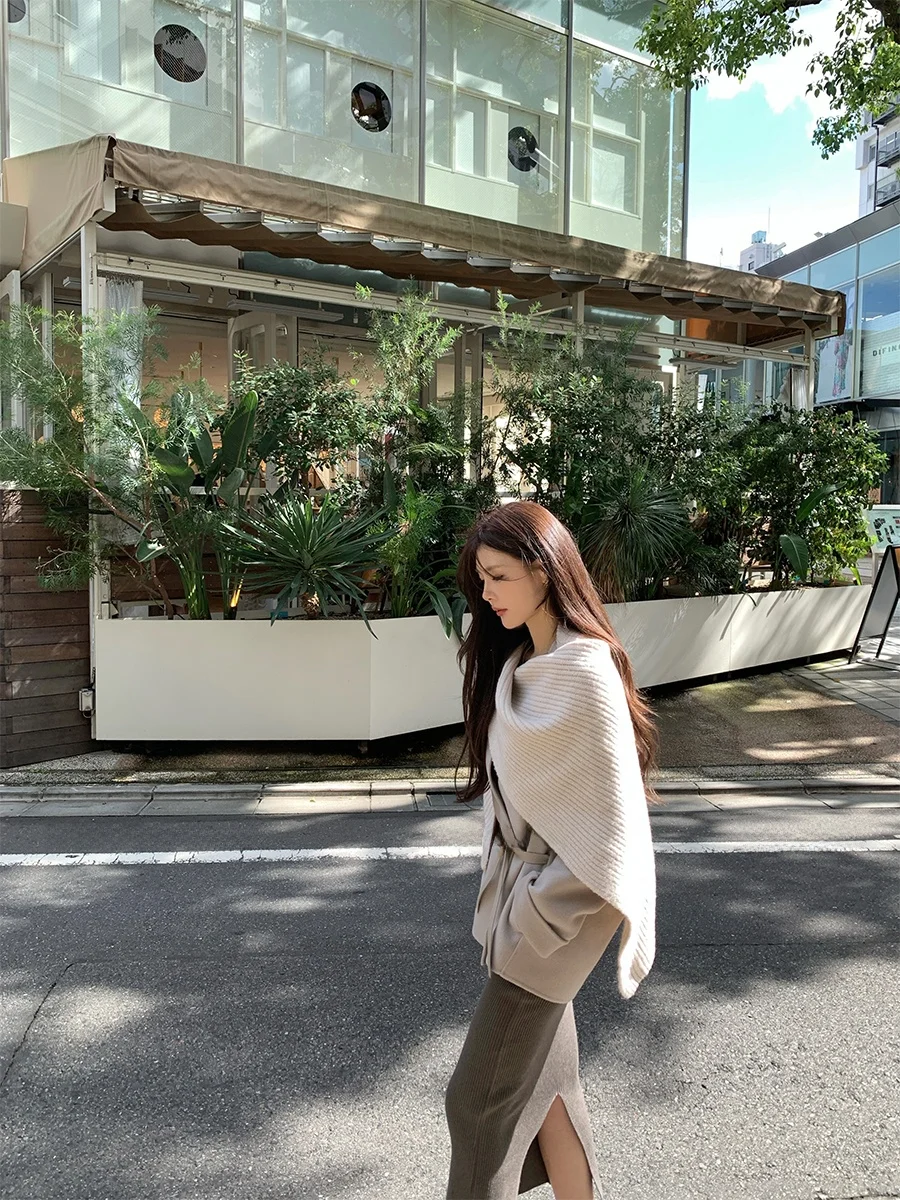 

CloudSweet зимнее шерстяное пальто ort Sle женский элегантный свитер Jaet oulder Wrap Sli Commute Thiened Long Sve