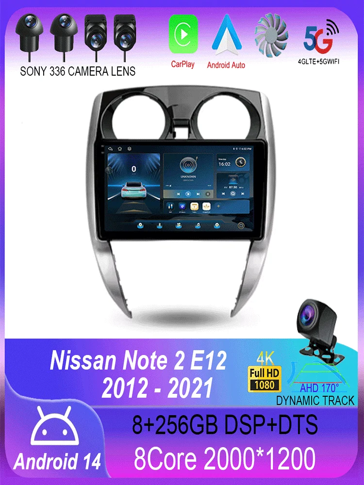 Nissan Note 2 E12 2012 - 2021 Carplay Auto 4G+WIFI GPS autoradio navigatie multimedia videospeler stereo BT Android 16 - afbeelding 2