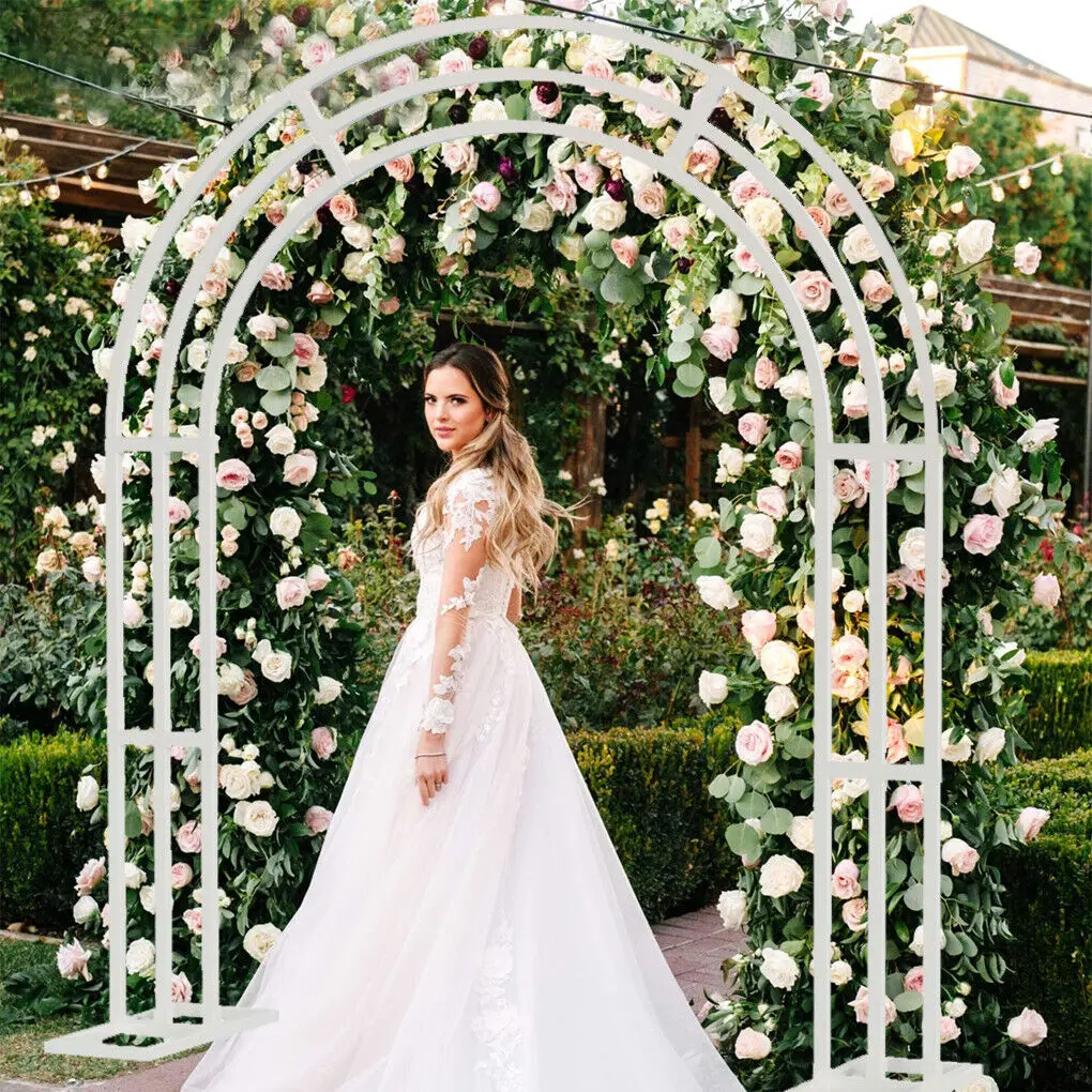 qp-Heavy Strong White Metal Wedding Arch Garden Arbor Frame, Floral Backdrop Stand, Pergola for Indoor and Outdoor-