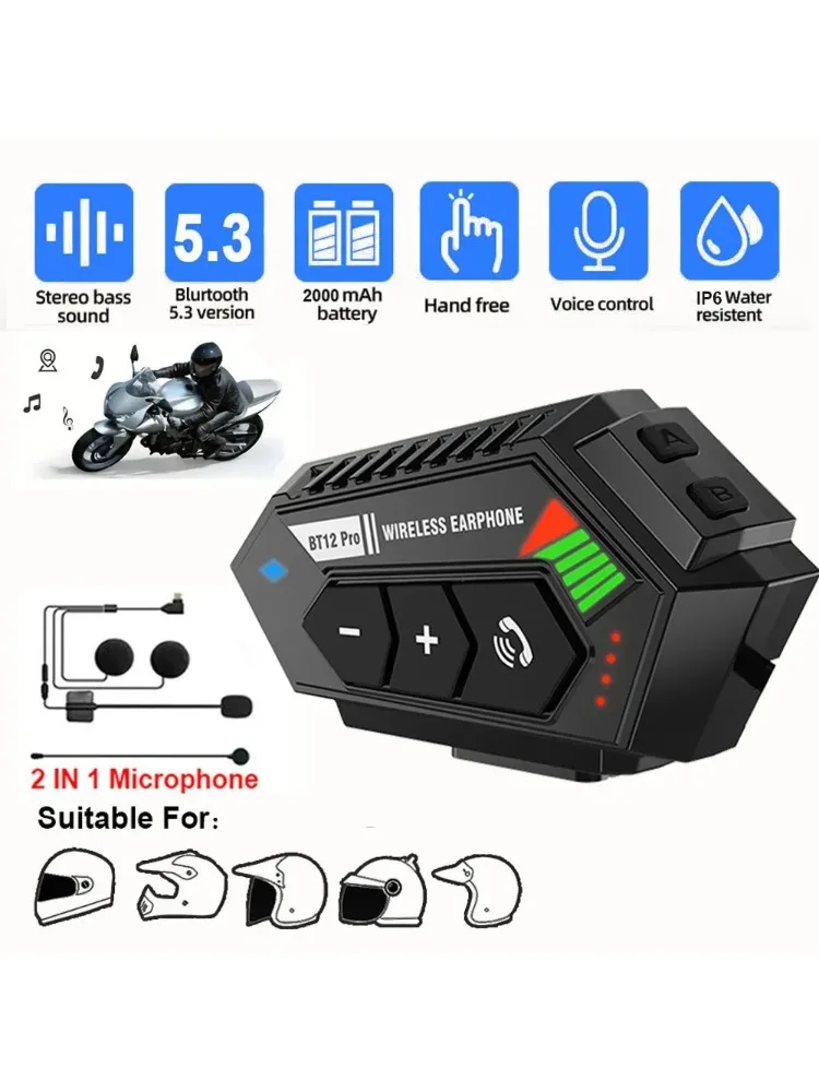 New Motorcycle Helmet Headset Bluetooth 5.3 EDR Wireless Headphones Earphones IP6 Waterproof Noise Reduction Voice Control