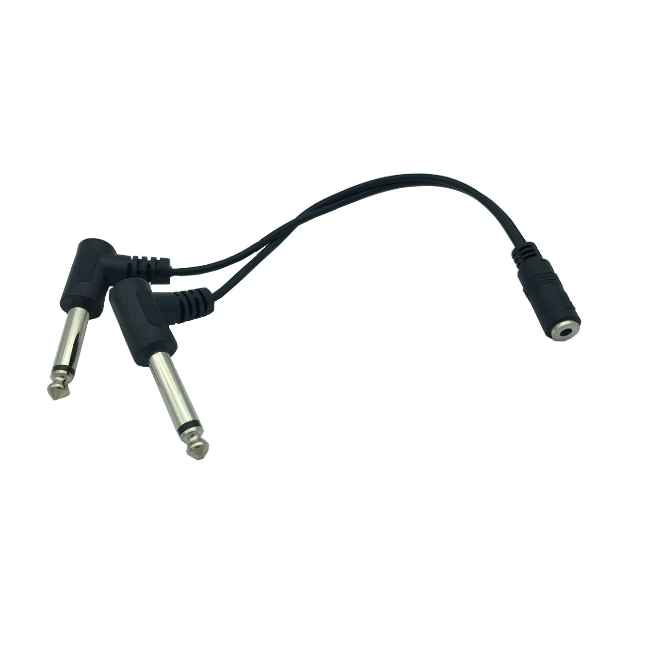 3.5mm Mini 1/8 Inch TRS Stereo Female Jack To Dual 1/4 6.35mm Male Plug Mono TS Right Angle Audio Adapter Y Splitter Cable 20cm