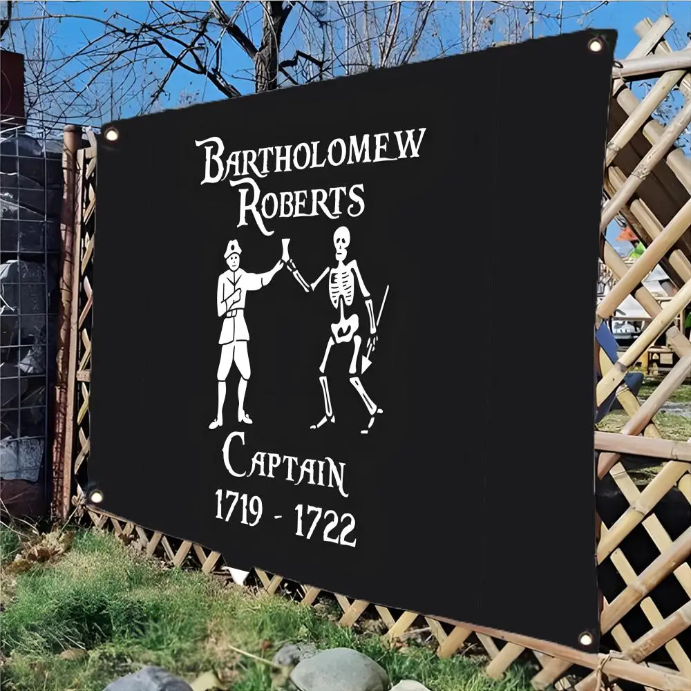 Bartholomew Roberts jolly roger Flags Edgeless four-ring hanging decor indoor outdoor compatible easy for hanging display