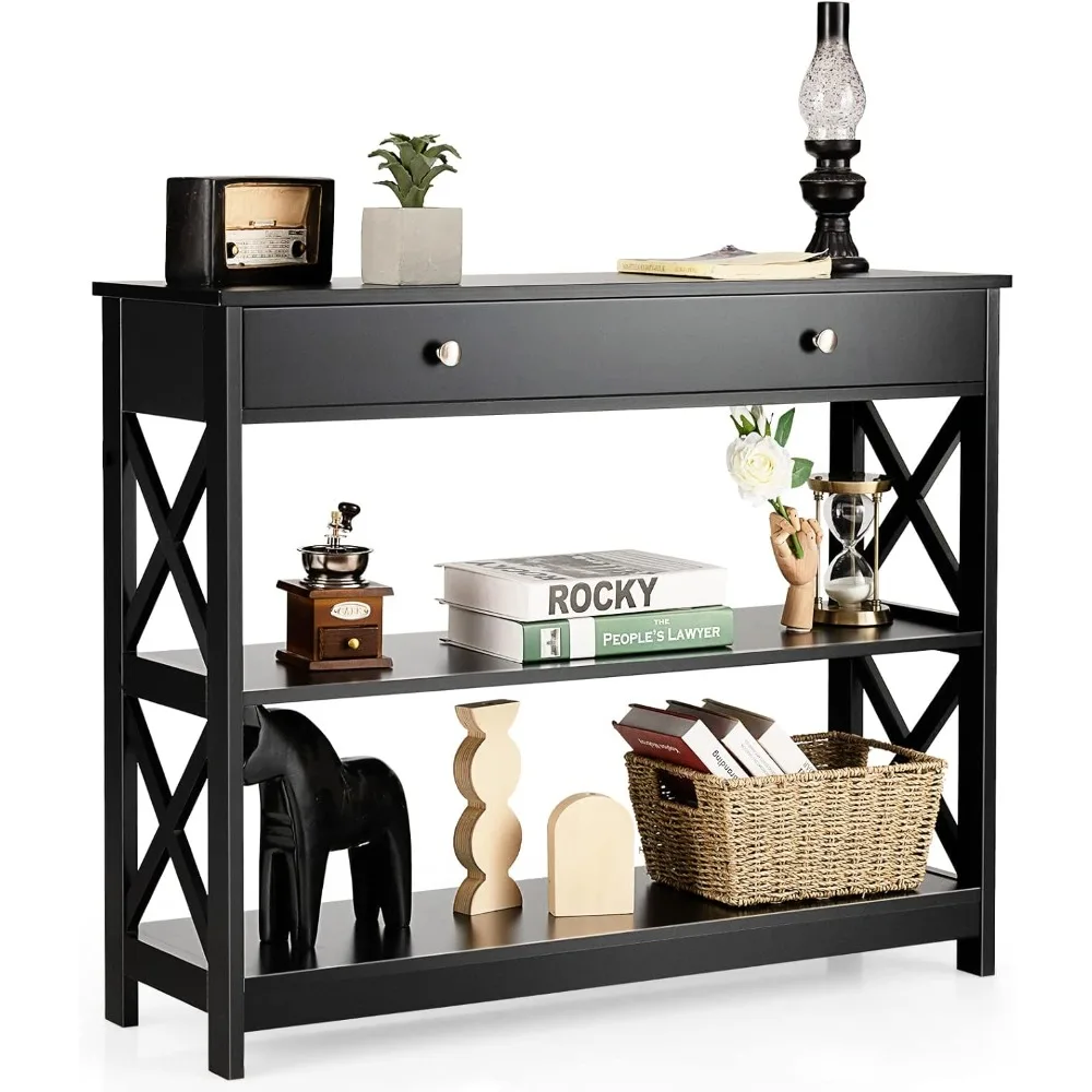 

Console Table Tier W/Drawer and Storage Shelves for Hallway, Living Room and Bedroom Sofa Side Table