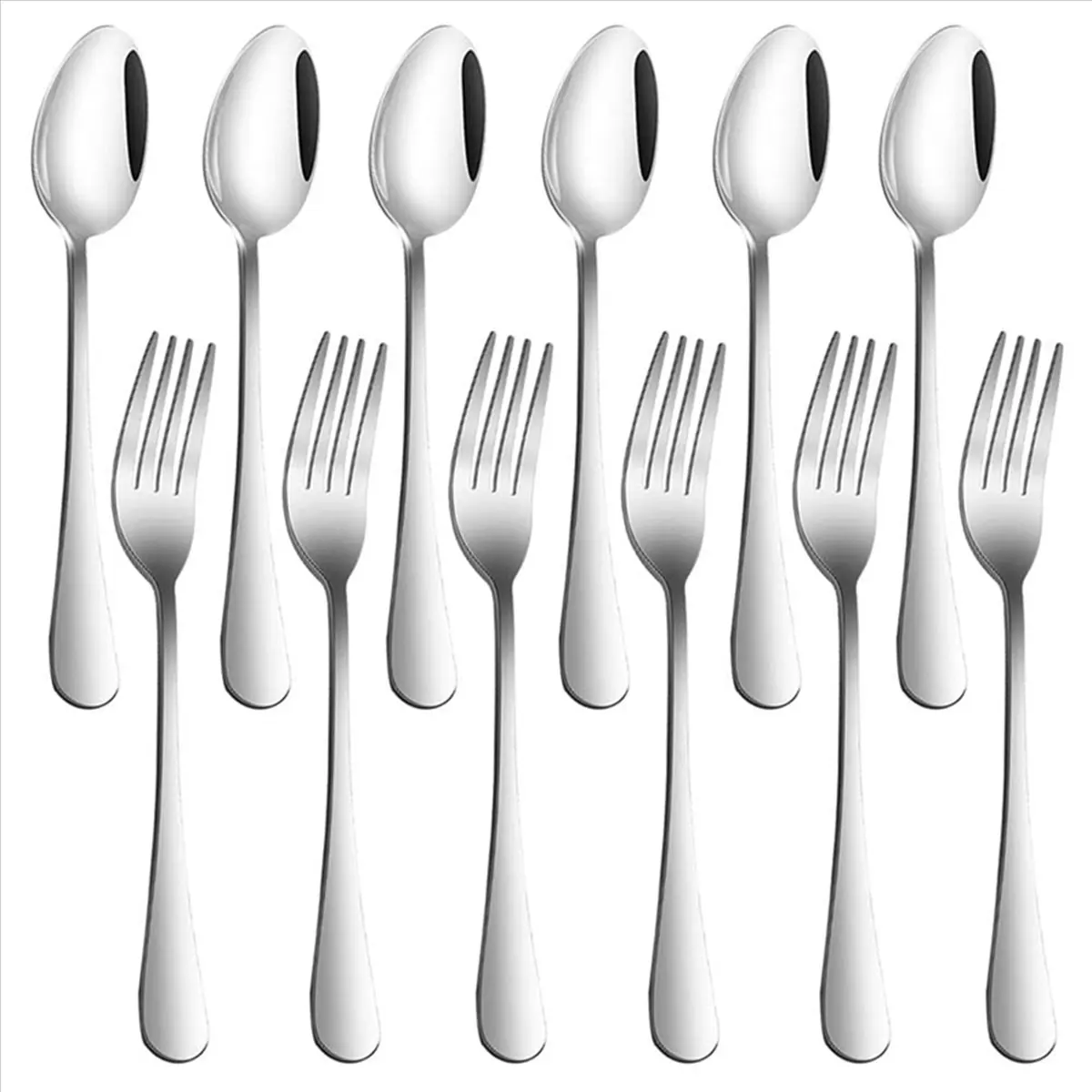 [Value Pack]Set of 12, Stainless Steel Dinner Forks and Spoons, Find Top Heavy-Duty Forks (8 Inch) and Spoons (7 Inch) Cutlery S