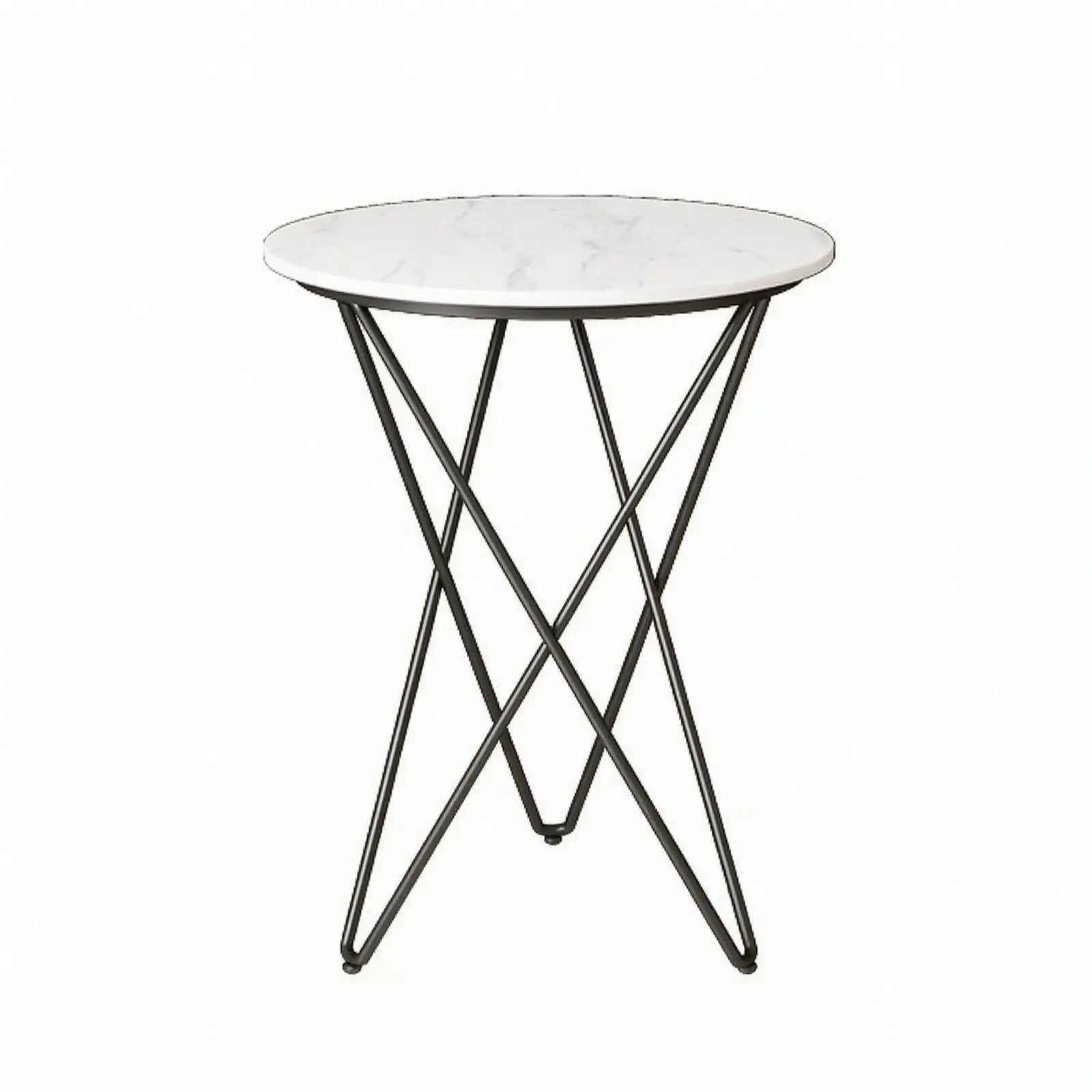 Round Side Table for Sofa with Sintered Stone Top and Carbon Steel Frame Compact Decor Table for Small Living Room Bedside Nook