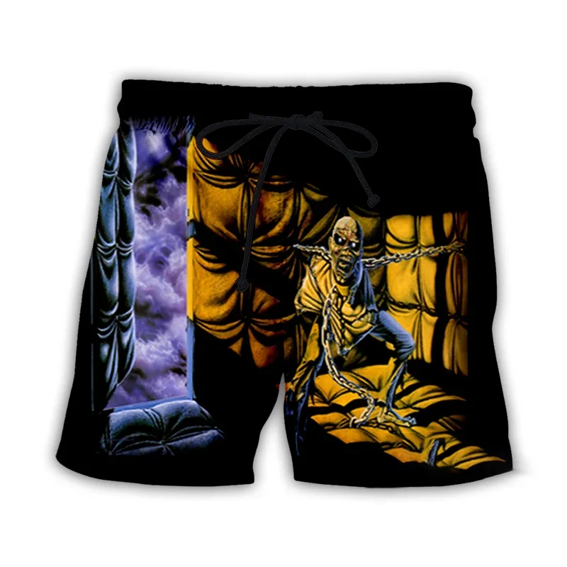 Mens3D Horror Zombie Chain Print Drawstring Shorts Summer Casual Lightweight Gothic Streetwear Dark Punk Alternative Showstopper