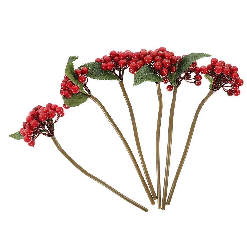 6 Pcs Short Branch Christmas Red Fruit Fake Berry Branches Artificial Flowers Soft Pvc Picks