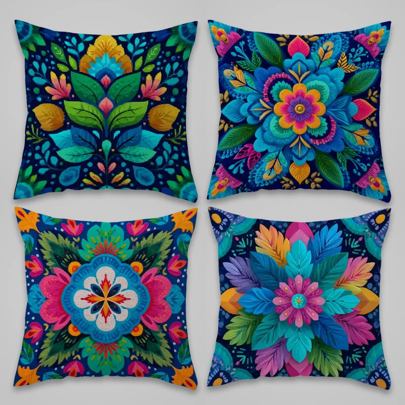 Vibrant Tropical Floral Pattern Pillow Covers Set Bohemian Home Decor Throw Cushion Pillowcase 4PCS 45x45cm Accent