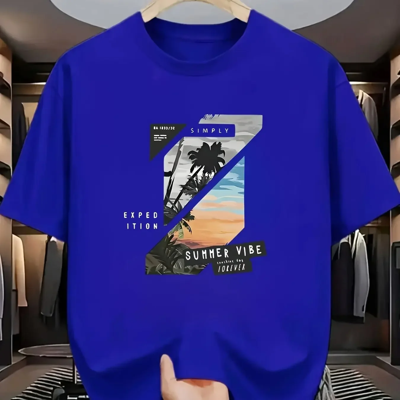 Retro Urban T-Shirt Men Cityscape & Beach Collage Print 