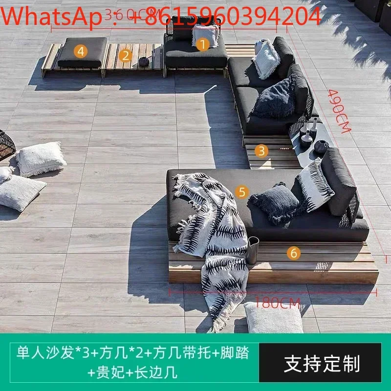 

Outdoor sofa villa Maikol teak outdoor leisure garden waterproof and sun-proof Nordic rattan furniture