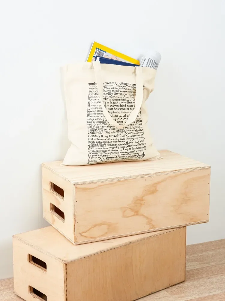 شكسبير انسالتس طبعة نصية سوداء (بواسطة التخريب) حمل حقيبة أكياس التسوق حقيبة قماش مخصصة قابلة للطي حقيبة يد نسائية #4