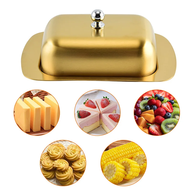 Matte Stainless Steel Butter Box Western-style Butter Cheese Box Bread Pastry Storage Plate Stainless Steel Tableware Table