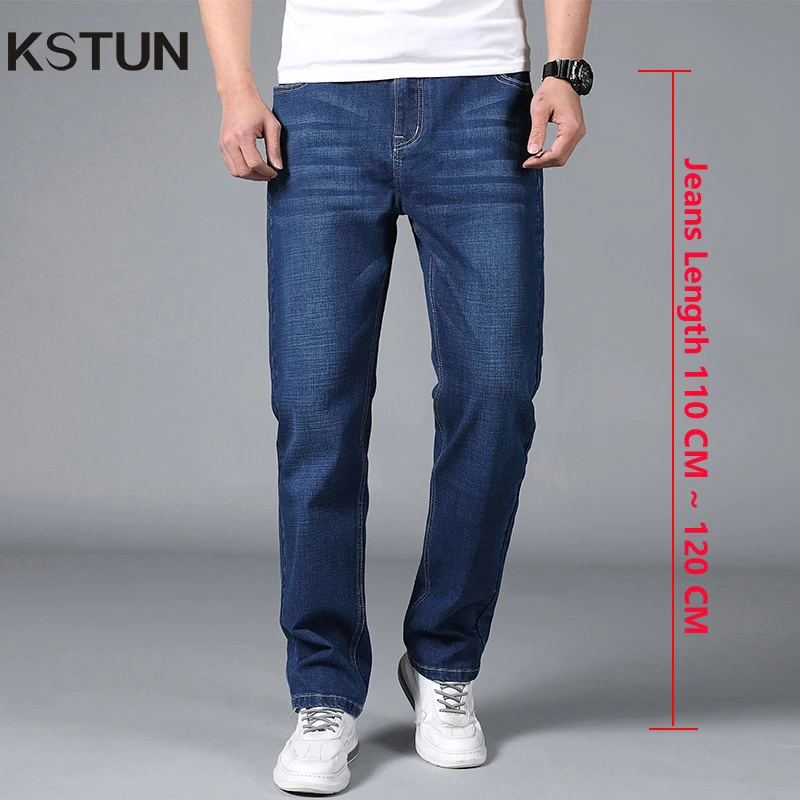 Extra Long Jeans For Tall Men Straight Classic Blue Business Casual Full Length Trousers Stretch Men's Clothing Extended Length