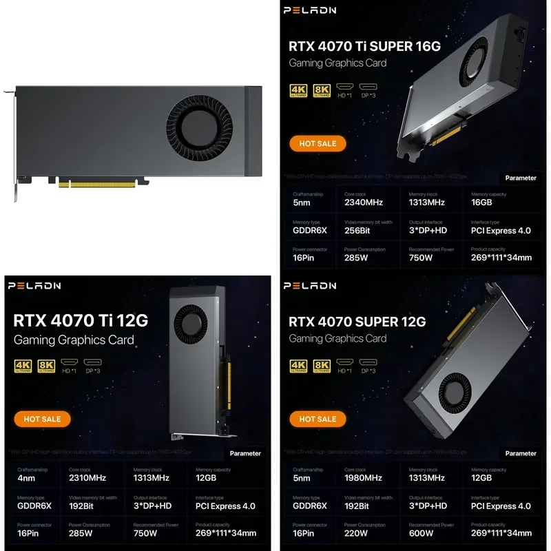 Hot Sale Geforce RTX 4070 4070s 4070ti 12GB Turbo VIdeo Card RTX 4070 Ti Super 16GB GDDR6X 16Pin Founders Edition Graphics