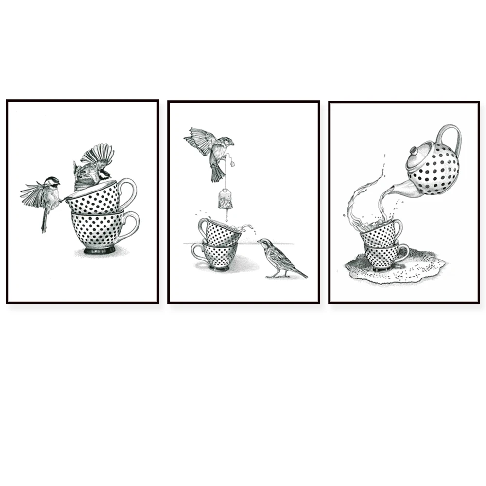 Original art print, tit drinking tea painting, tit, whimsical storm in a teacup, whimsical poster, spilled tea, shaking teacup