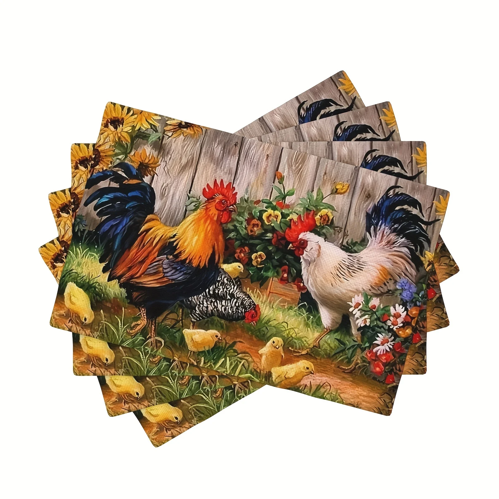 4pcs, Rooster, Hen, Chicken Fl - Linen Table Runner recension och pris