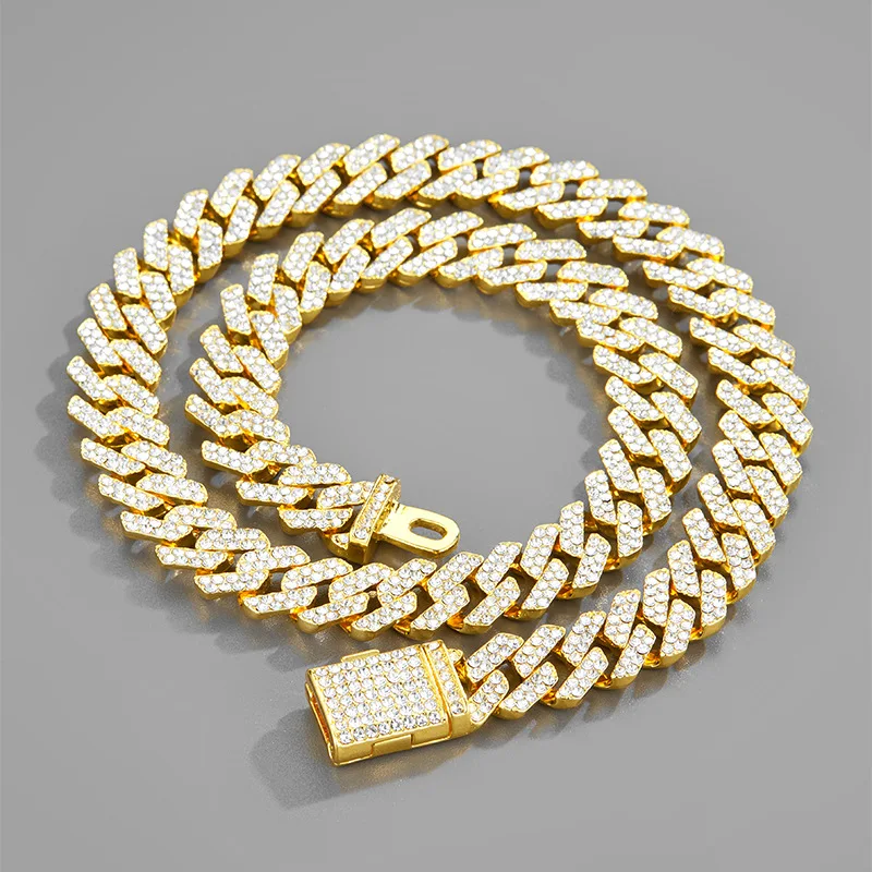 12MM Prong Cuban Link Chain 2Row Iced Out Rapper Necklaces Bracelet For Men Women HIP HOP Jewelry With Box Buckcle