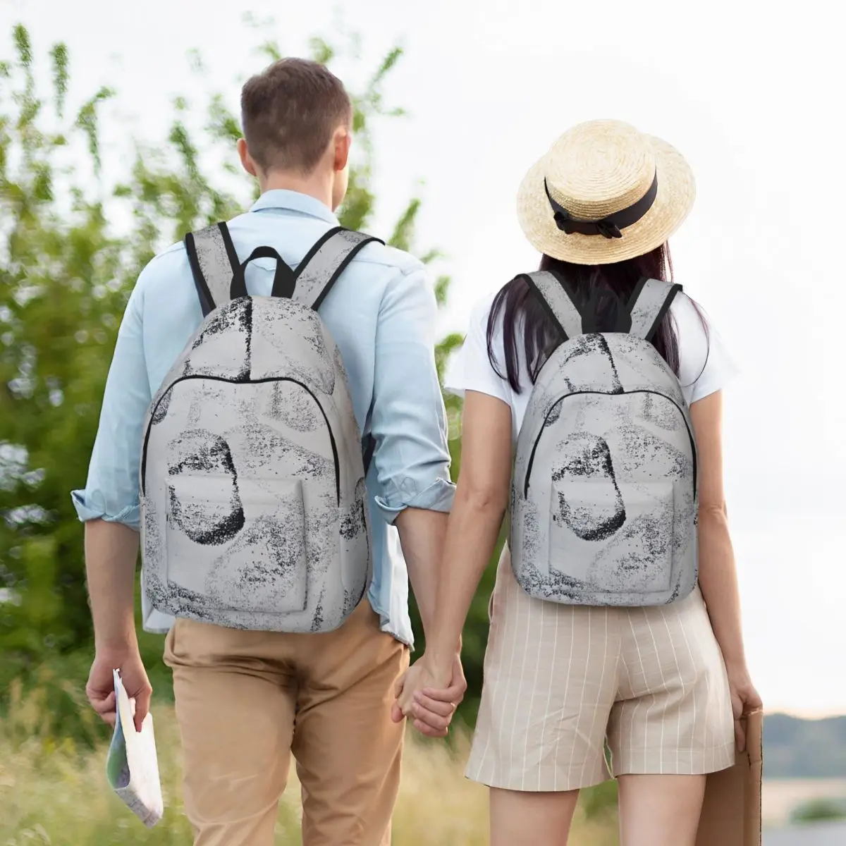 

Black And White Ink Print Pattern Backpack Student BookBag Kids School Bag Laptop Shoulder Bags for Men Women