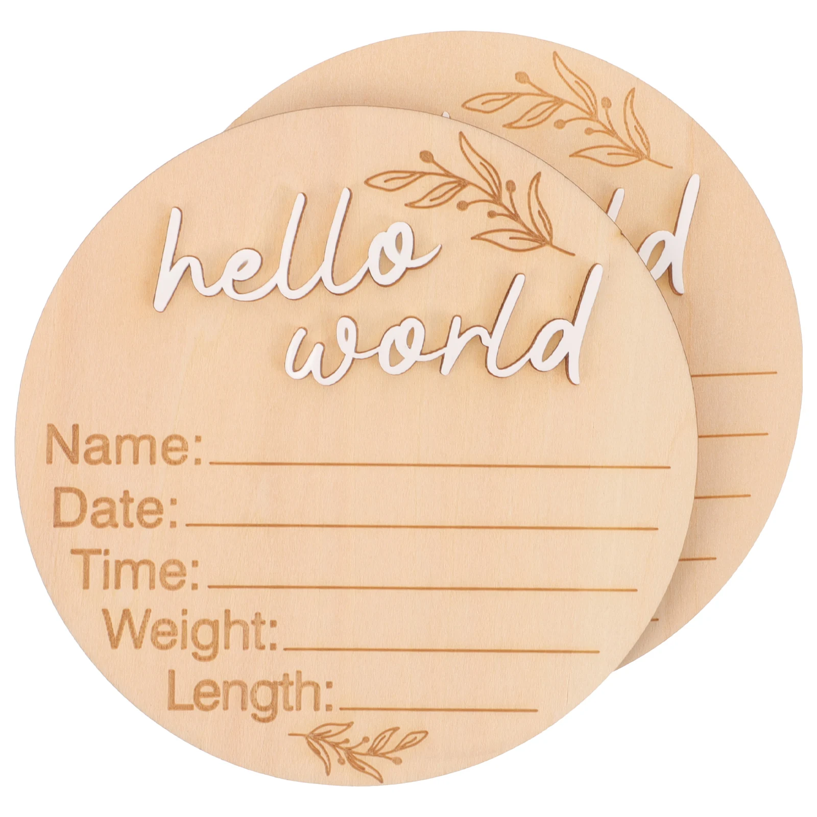 2Pcs Wooden Time Commemorative Sign Newborn Birth Announcement Plaque Round Milestone Board Baby Photo Prop Natural Wood Safe