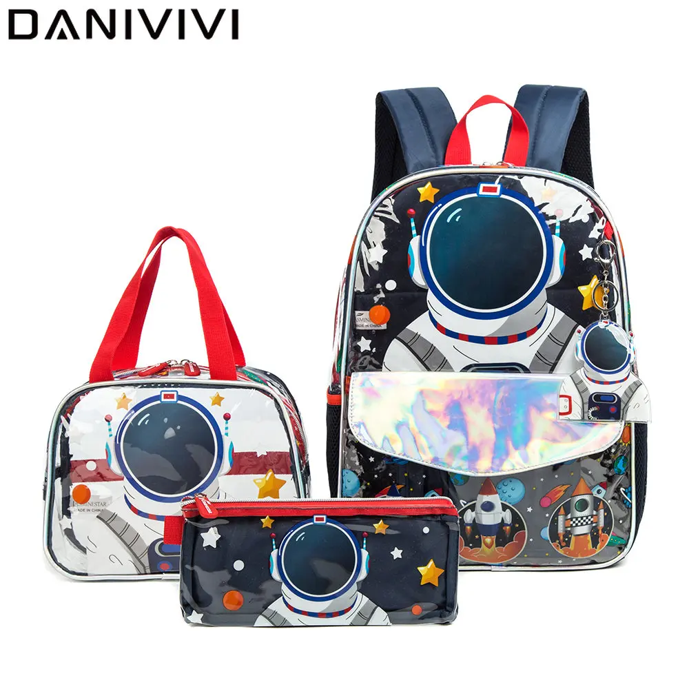 2023 Spring Spaceman Astronaut Pattern School Bags for Boys Kawaii Backpack with Lunch Box Pencil Case School Toddler Backpack