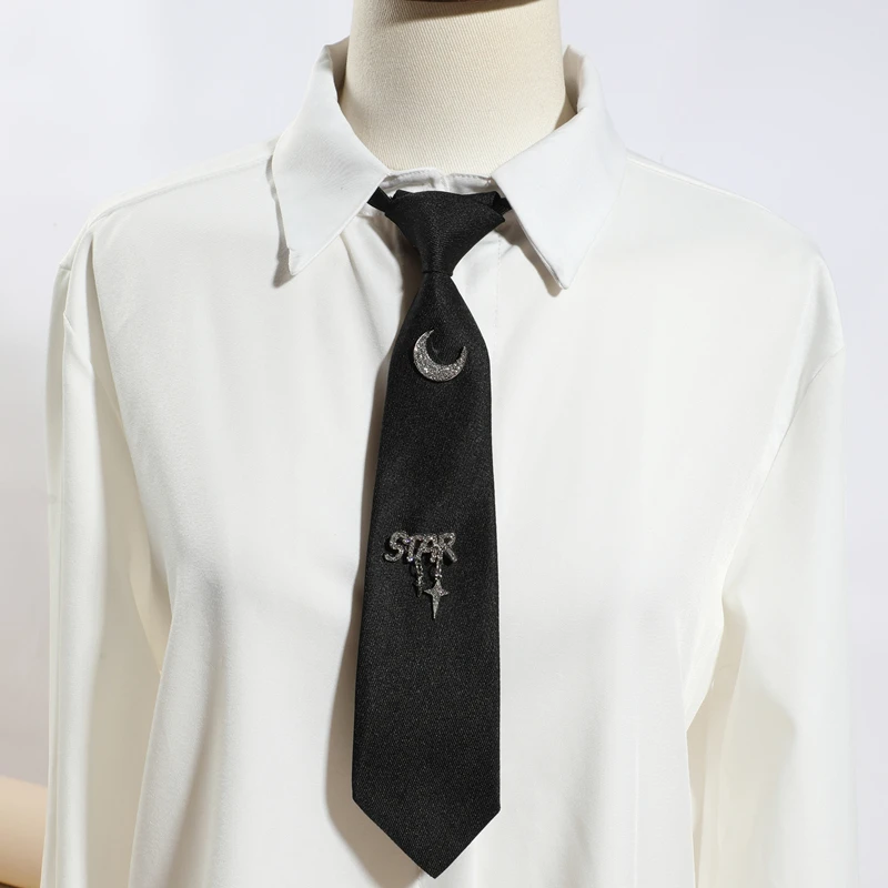 Fashion School Uniform Metal Chain Tie Girls Black Punk Decorative Detachable Necktie Party Shirt Accessory