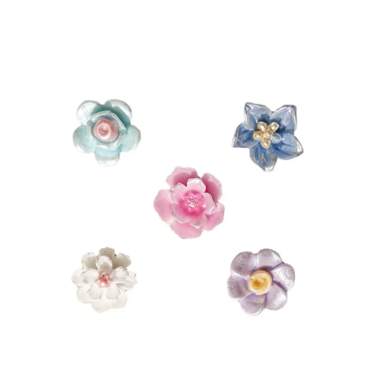 50PCS/Lot 3D Pearly-lustre Resin Nail Flower Charms Mixed Design Chinese Style Nails Art Decoration Jewelry Accessories Parts