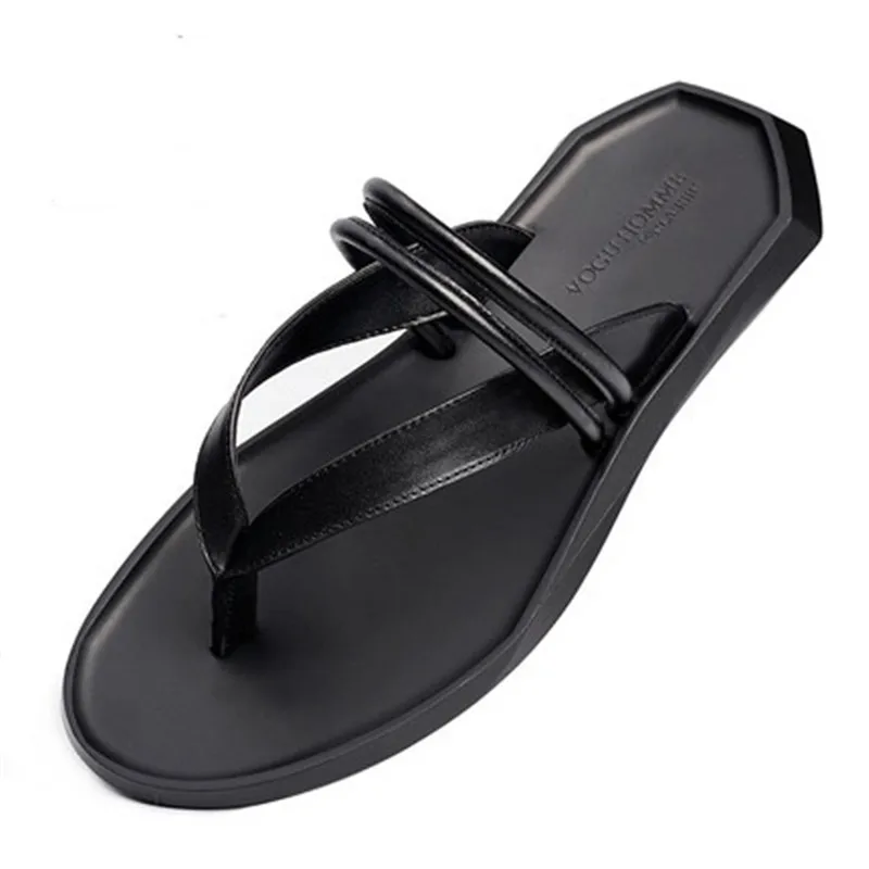 free shipping Summer new genuine leather men\'s slipper personality casual beach shoes sandals man flat slide