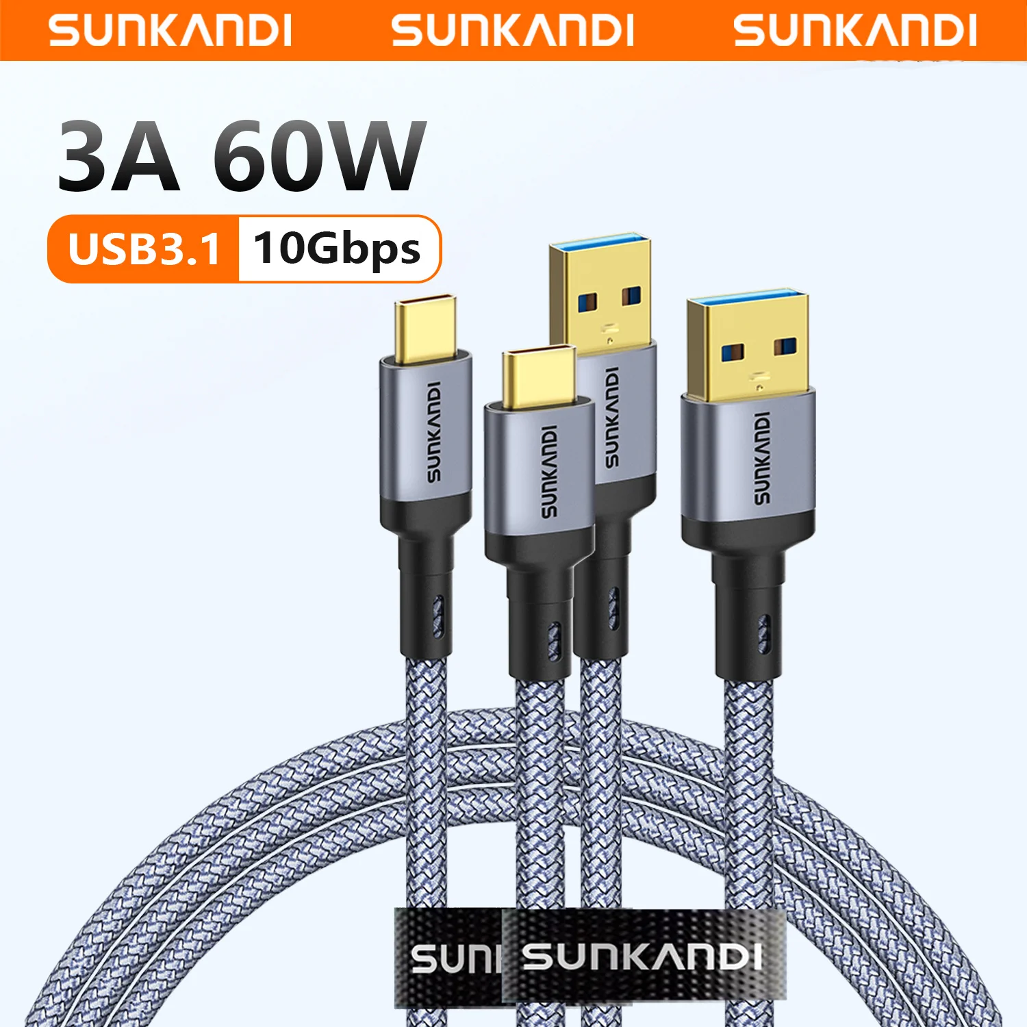 SUNKANDI USB-C to USB-A 3.1 Adapter Charger Cable, Fast Charger, 10Gbps High-Speed for iPhone 16/15, iPad, Tablets, Laptops