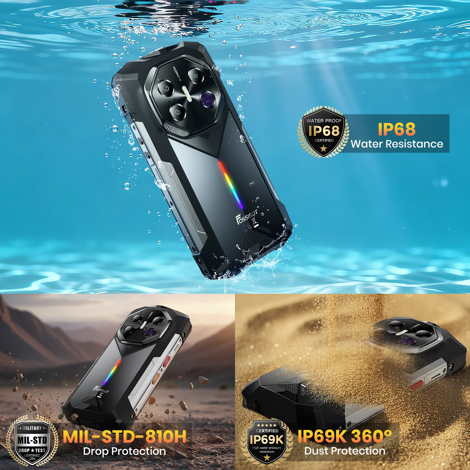 2026 F113 Feature Portable Dustproof Shockproof Water Resistant 6.78Inch 120Hz 12Gb+256Gb Android15 5G Gaming Rugged Phone