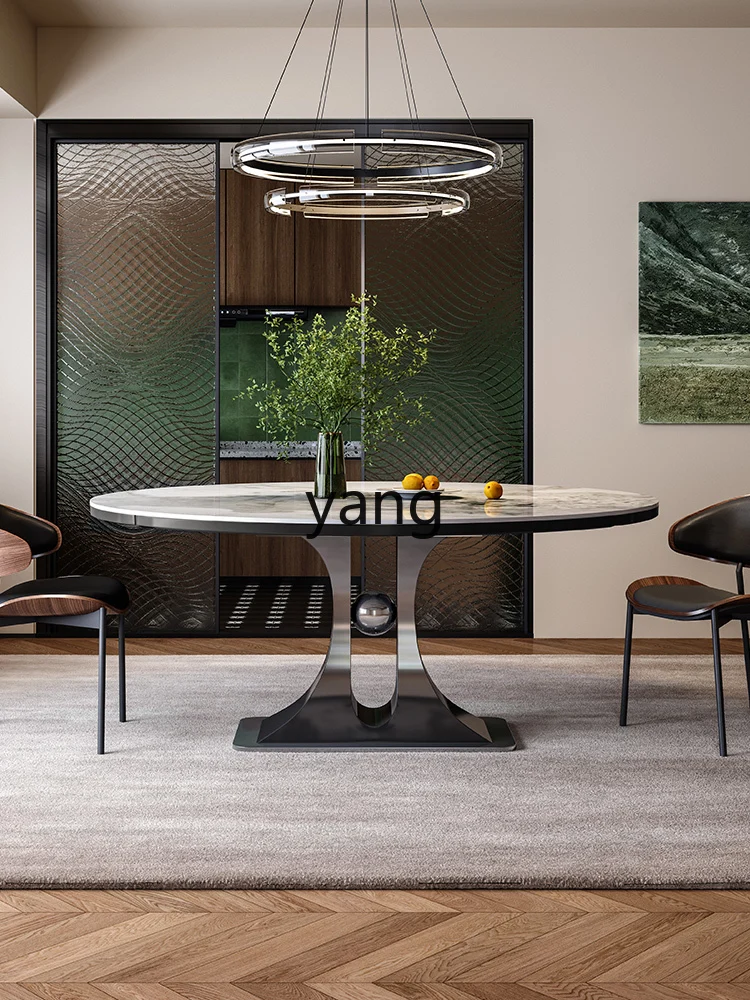 LH light luxury rock slab dining table variable round table minimalist retractable family living room dining table