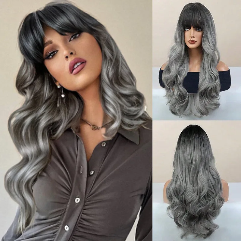 

Wig Full Head Hairstyle European and American Wig Big Wave Long Curly Hair Qi Bangs Women's Daily Natural Fluffy New Products
