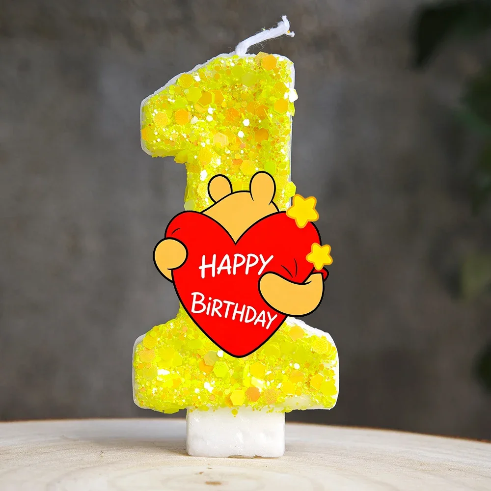 Winnied Bee Honey Bear Glitter Number Birthday Candle Sparkling Cake Topper For Birthday Baby Shower Party Table Decor Supplies