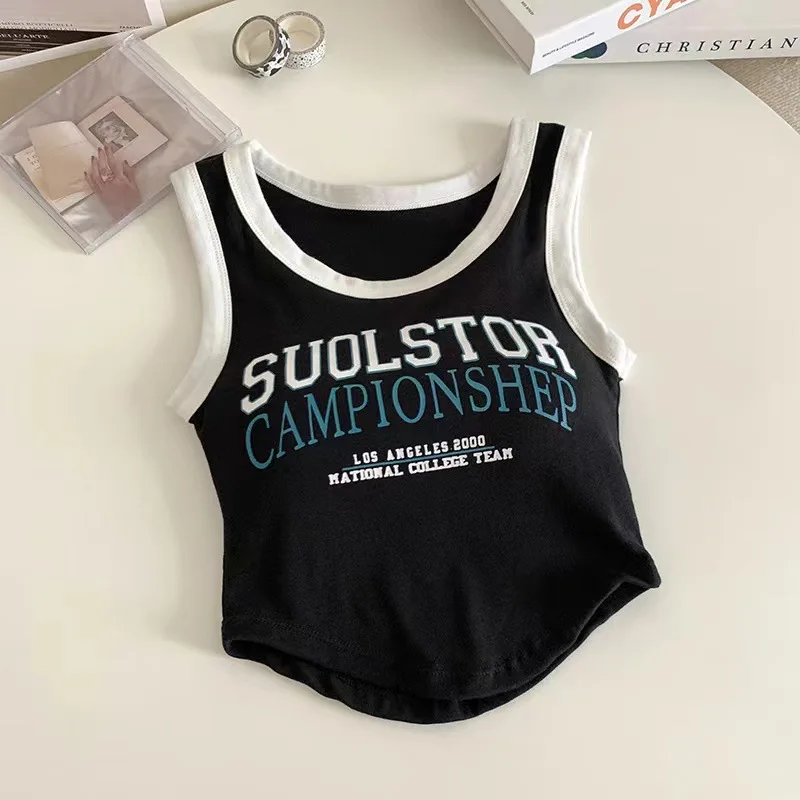 Letter Printed Tank Woman Korean Fashion Colorblock Built In Bra Omighty Tanks Women Sleeveless Casual Sport Top Dropshipping