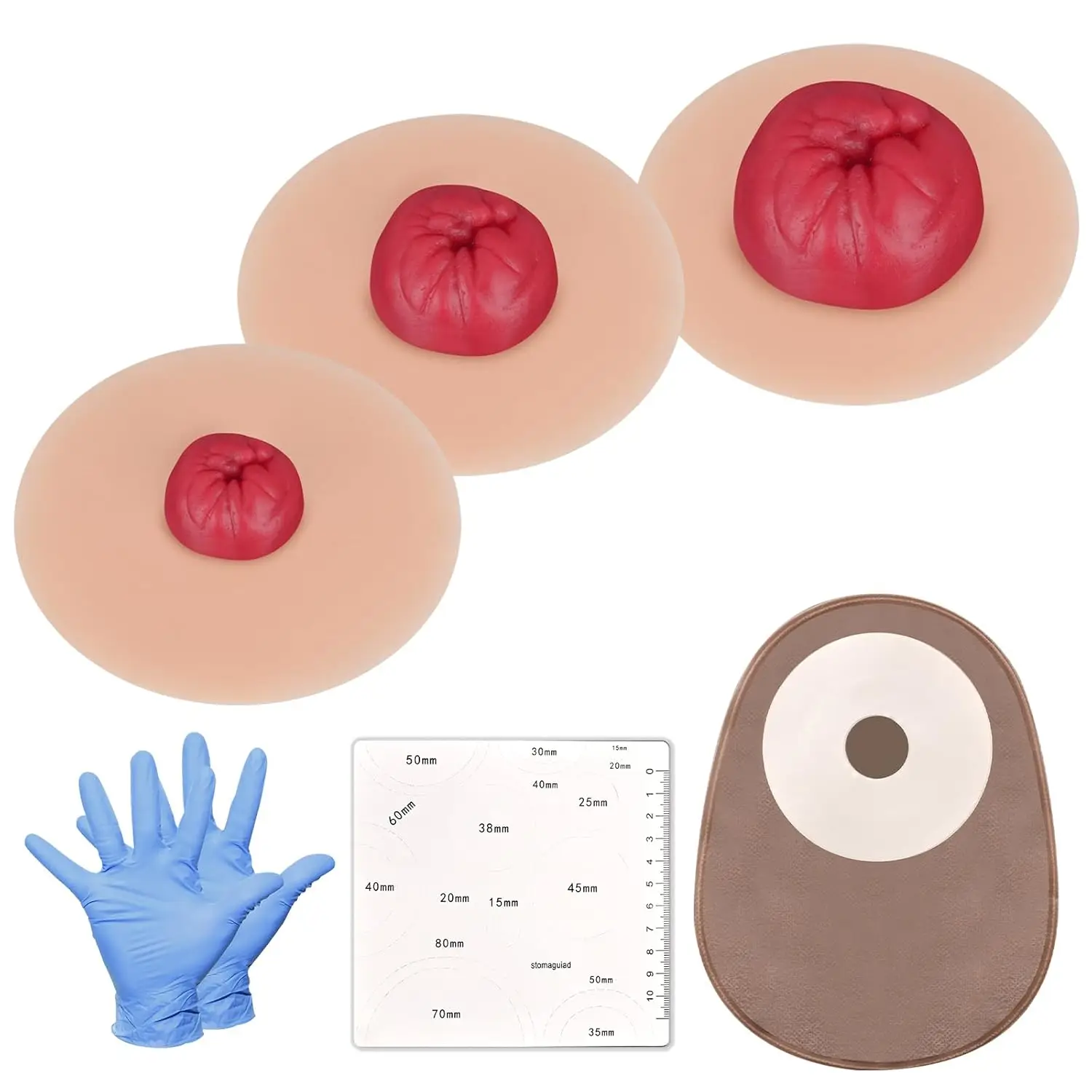 Sticky Colostomy Simulators Stoma Training Model Set Ostomy Care Practice Silicone for Medical Training and Patient Education