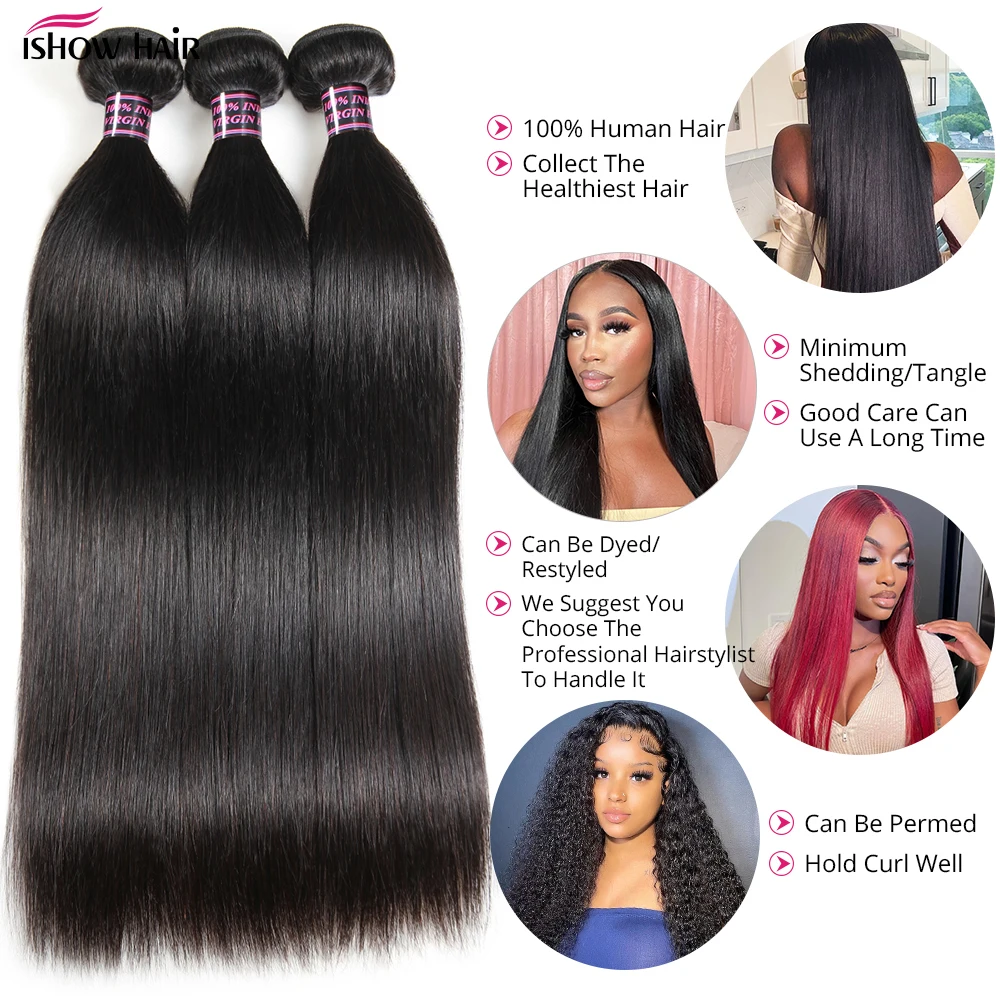 Ishow Straight Human Hair Bundles 28 30inch 1/3/4 Pcs Deals Sale For Women Brazilian Straight Hair Bundles Sew In Hair Bundles