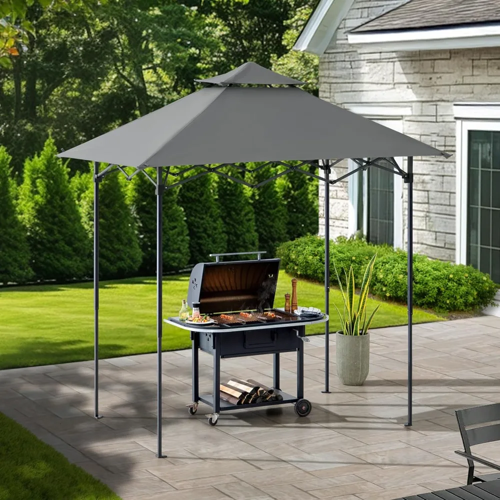 

SUNJOY 5 x 8 ft. Grill Gazebo Pop Up Double Tiered Outdoor Gazebo Standing-Height Canopy with Magnetic LED Light, Adjustable Cei