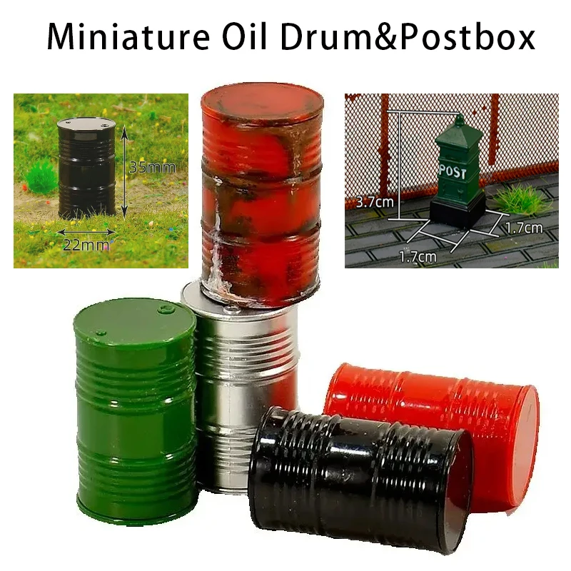 2PCS Micro Landscape Resin Oil Drum/Postbox Model Toys Diy Architecture Building Scene Miniature Doll Desert Prop Decoration