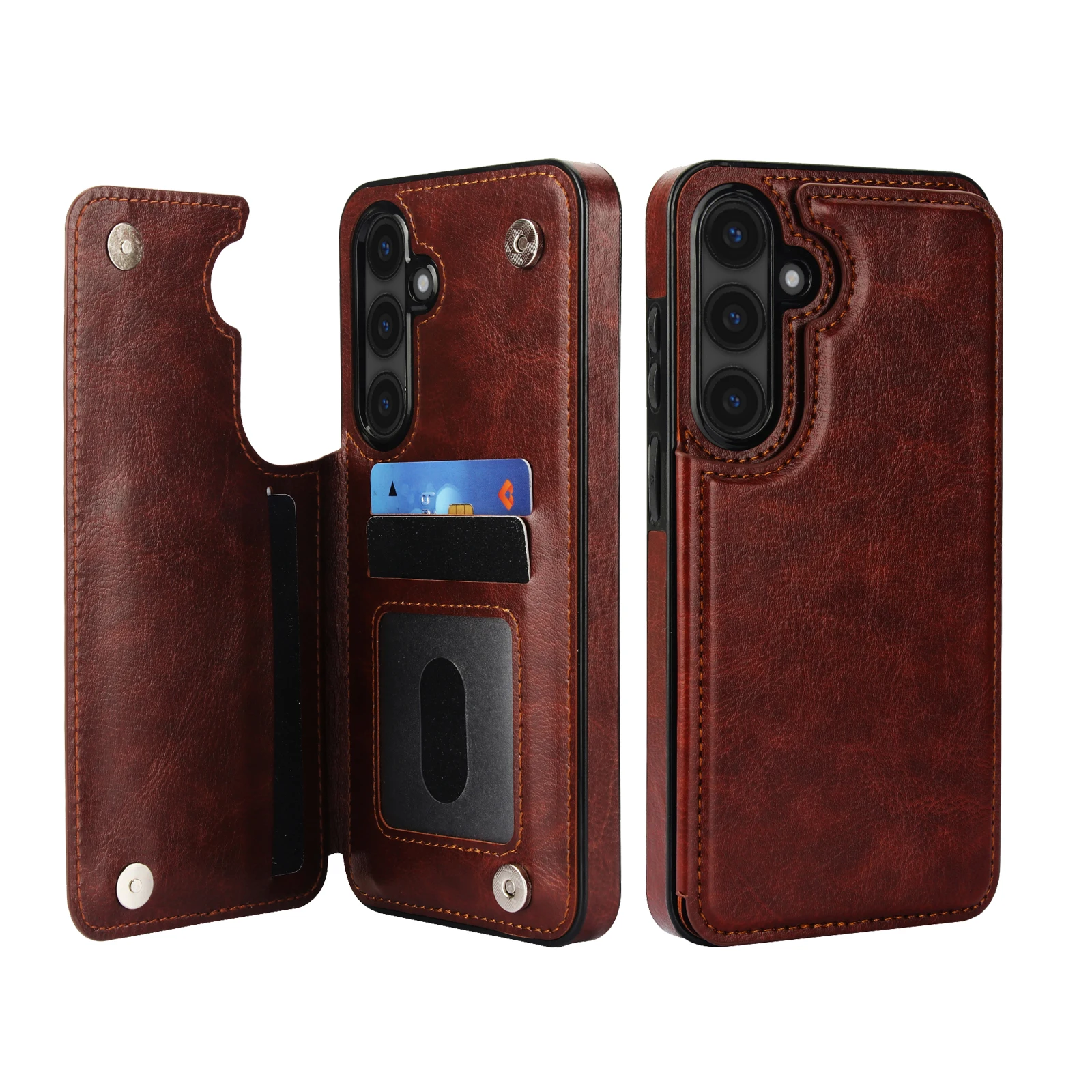 

Leather Credit Card Holder Slot Wallet Case For Samsung Galaxy S24 FE S23 S22 S21 S20 Plus Kickstand Heavy Duty Protection Cover