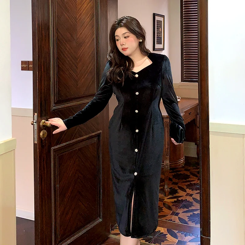 

Vintage Hepburn Sle Velvet Dr plus Size Waist Cinched Slimming Bla Dr Commute Faion High Waist A-Line Skirt