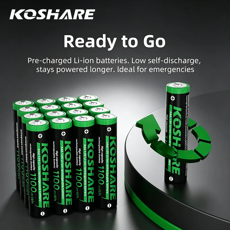 KOSHARE AAA 1100mWh Rechargreable Batteries 1.5V Long-Lasting Triple A Lithium Battery For Remote Control Toys Smart Home Device