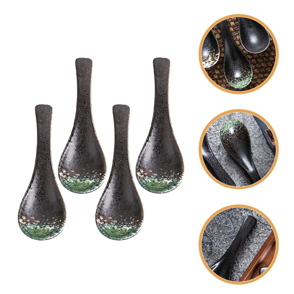 

4Pcs Ceramic Soup Spoons Japanese Style Dinner Spoons for Ramen Noodle Dessert Breakfast Serving Tableware