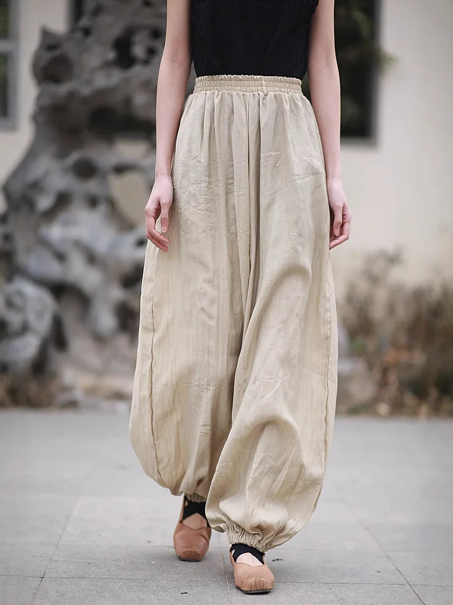 TIYIHAILEY Long Lantern Pants for Women, Spring Autumn Casual Trousers Ladies Elastic Waist, 2025 New Fashion Black Beige