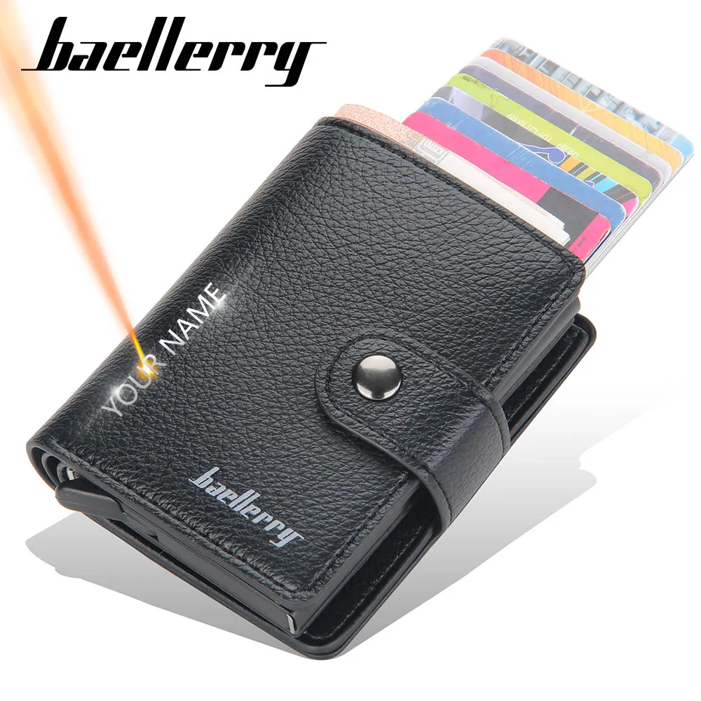 Baellerry New RFID Card Holder Short Men Wallets Name Engraved Brand Male Purse Luxury PU Leather Small Men's Popup Wallet