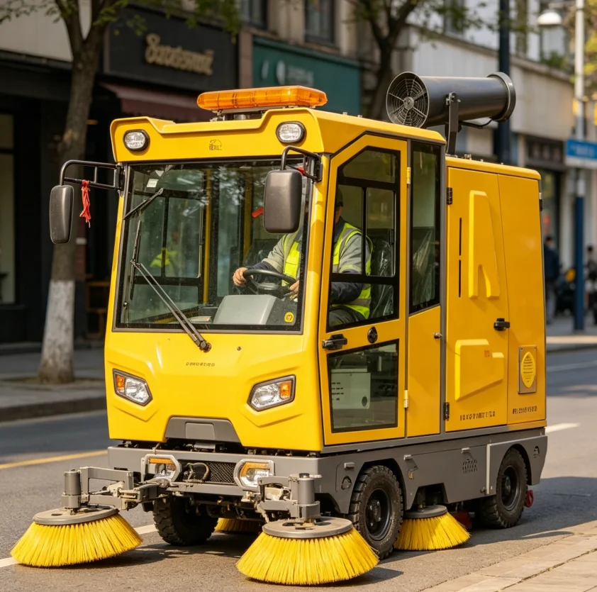 Custom Multifunctional Fully Enclosed Cab Sweeper  Electric Ride On Municipal Street Vacuum Road Sweeper Cleaner