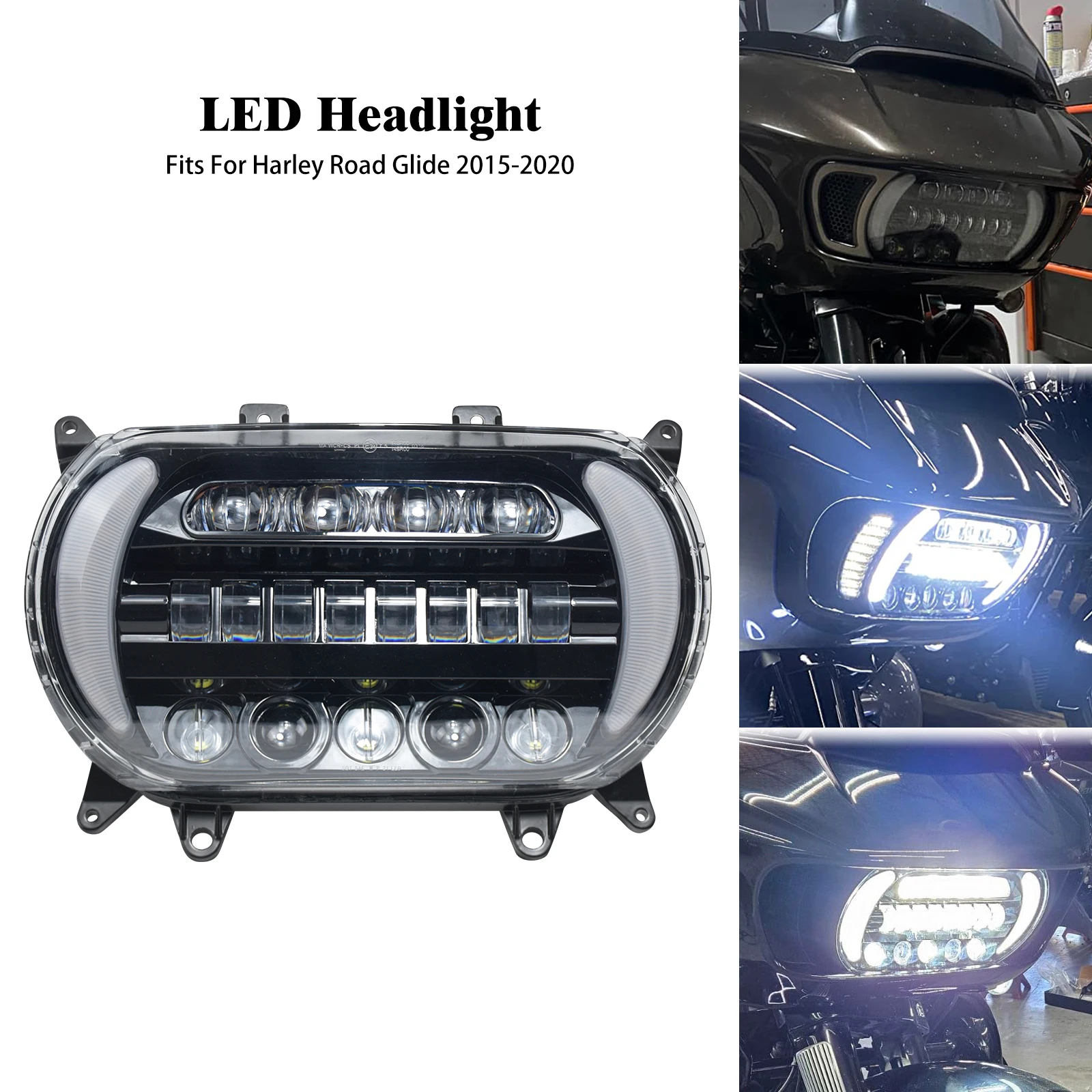 Motorcycle LED Headlight High Low Beam Turn Signal Daytime Running Light Front Lamp For Harley Touring CVO Road Glide 2015-2020