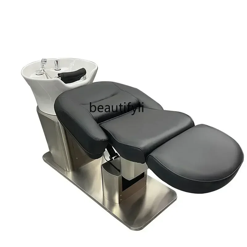 High-End Electric Lifting Shampoo Chair Half Lying Salon Bed Ceramic Basin Hair Salon Flushing Bed