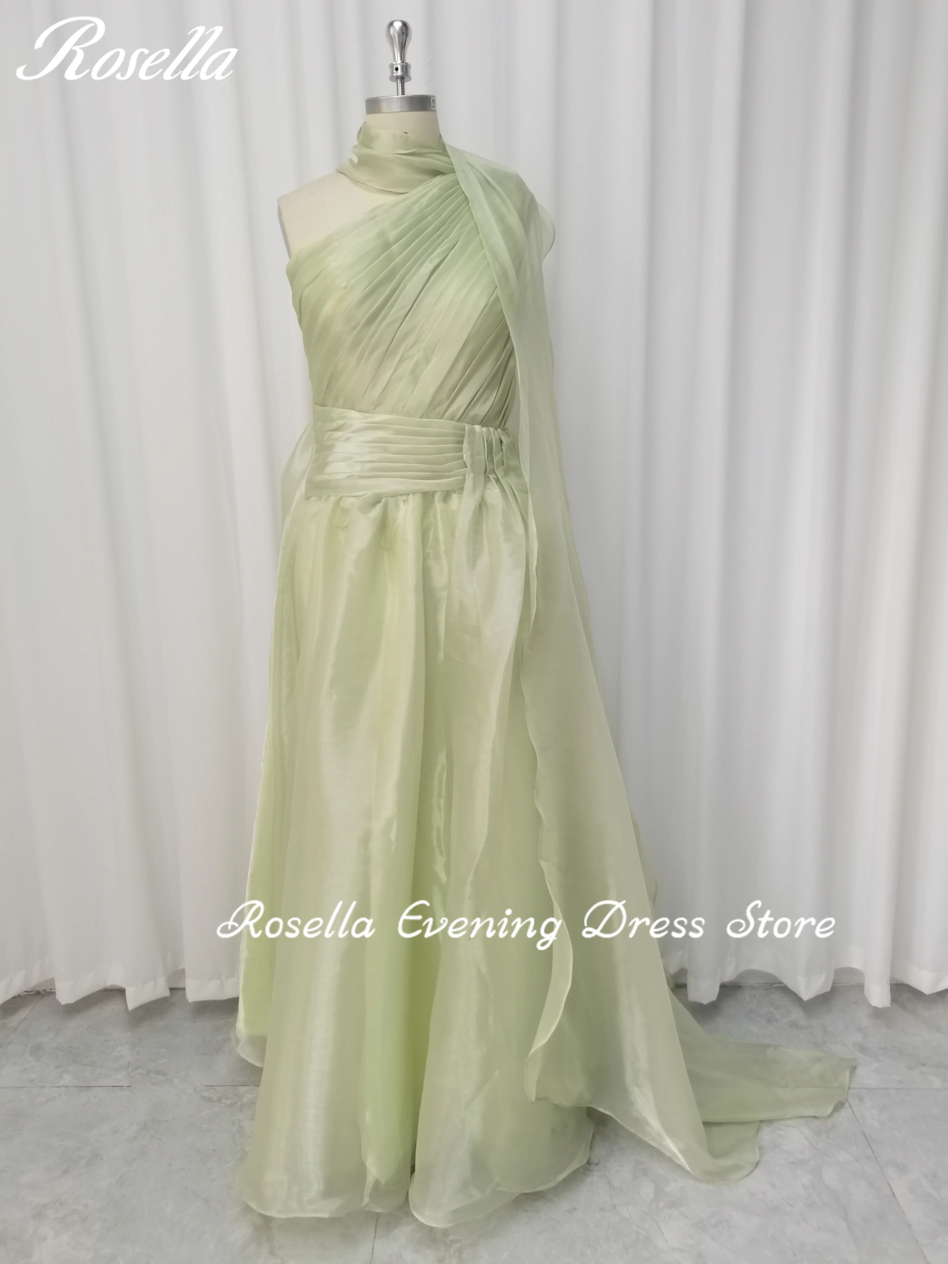 ROSELLA Green One Shoulder Evening Dresses Pleated Floor Length A Line Women Formal Party Dress Saudi Arabia New 2023